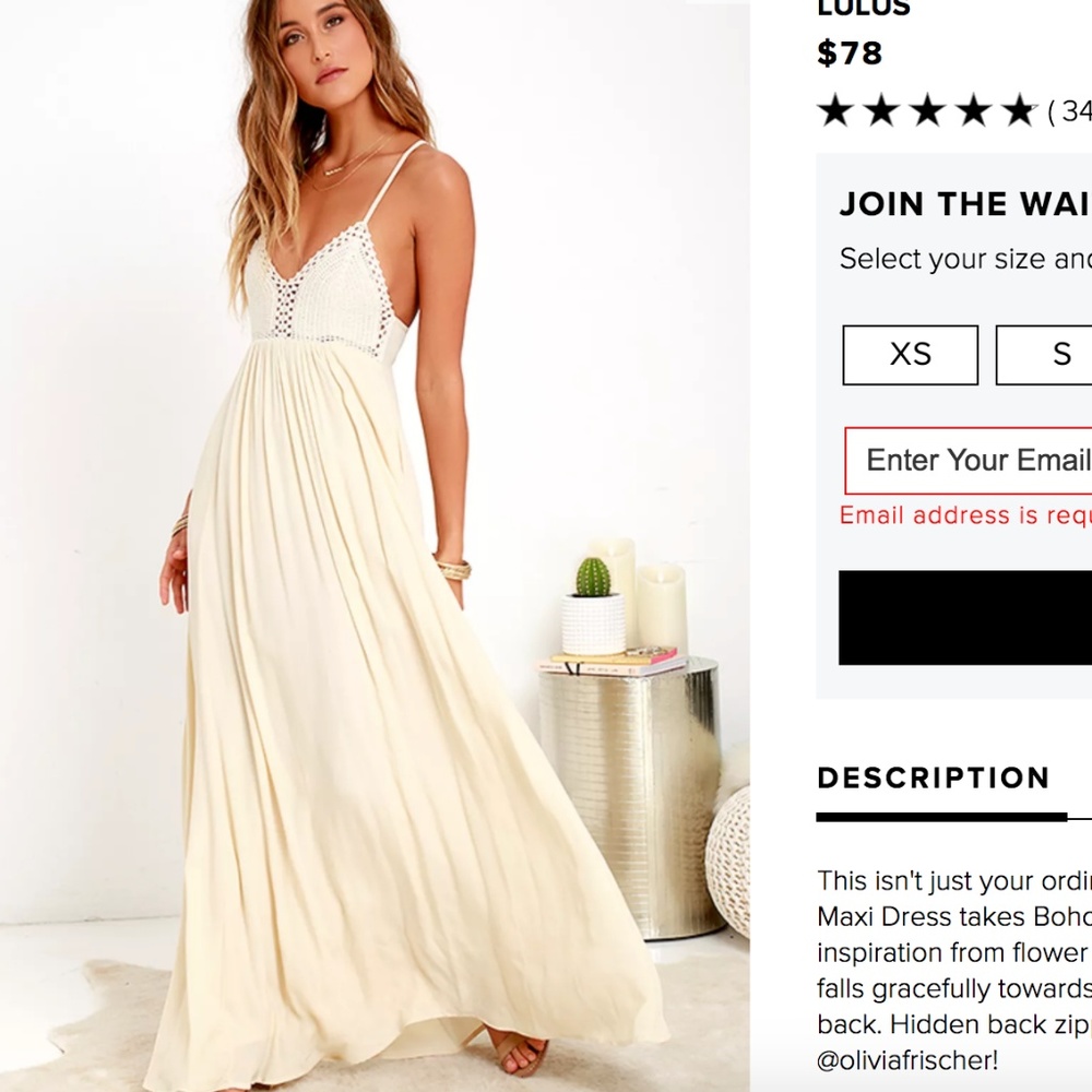New Lulus HIPPIE HIPPIE CHIC CREAM MAXI DRESS